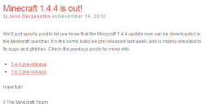 Minecraft - Version 1.4.4 Release Announcement